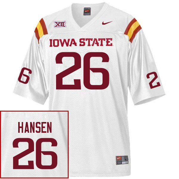 Men #26 Carson Hansen Iowa State Cyclones College Football Jerseys Stitched Sale-White - Click Image to Close